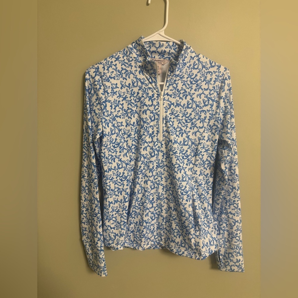 Tommy Bahama Coral Print 1/2 Zip Golf Tennis Pullover Top Size Small Long Sleeve